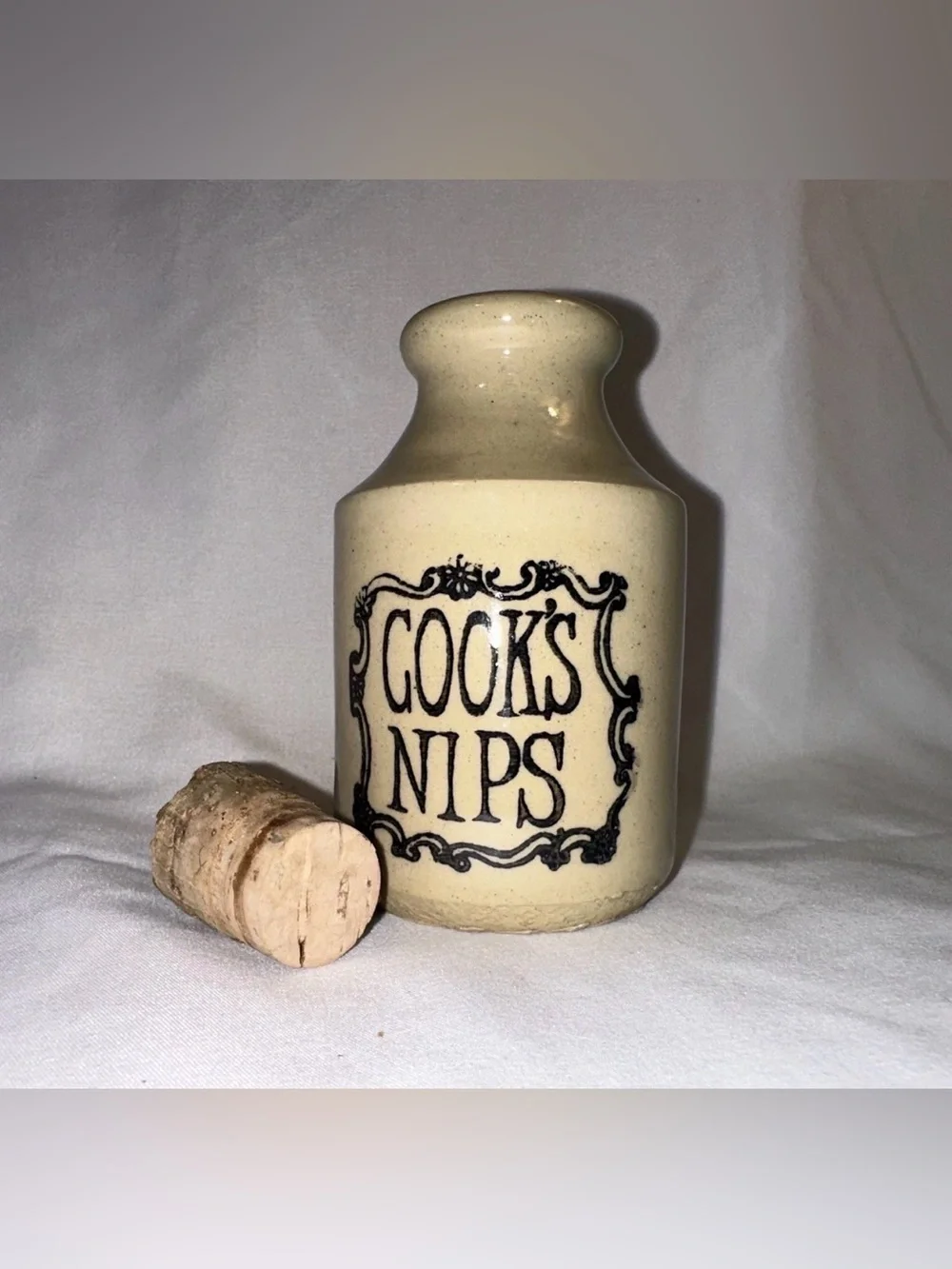 Vintage Cooks Nips Pottery Crock Liquor Bottle 1970s Mini Jug Retro Novelty Gift